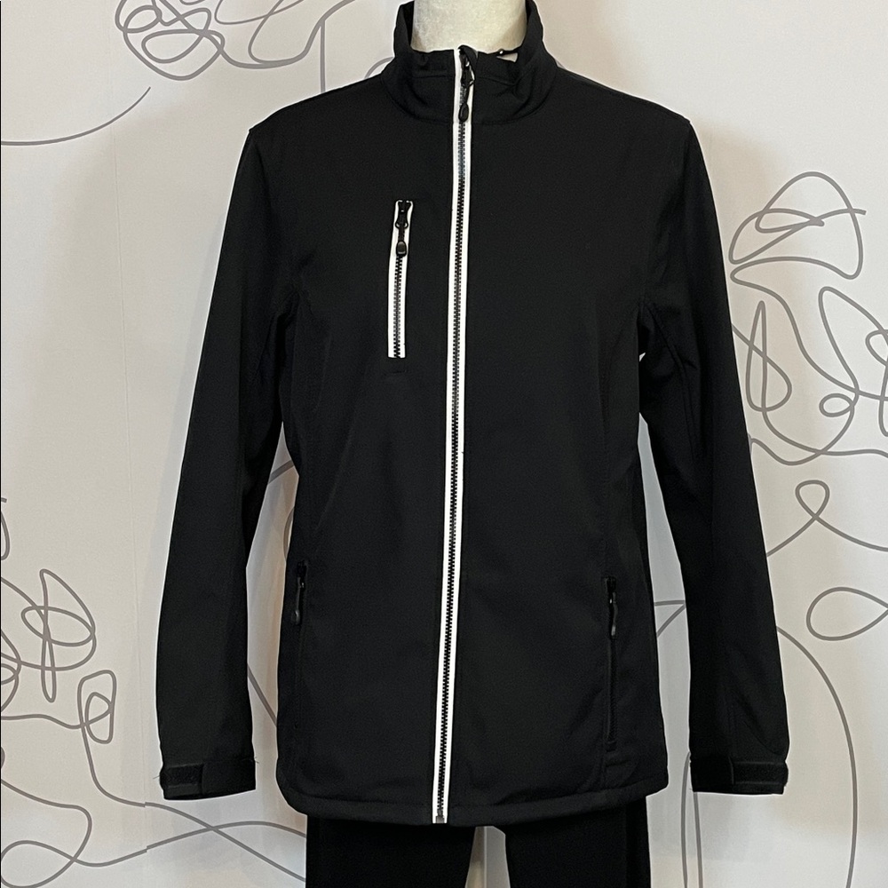 Clinique-Black Fleece lined Wind Jacket with White Accents size L